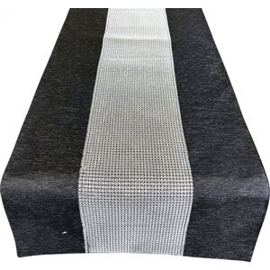 Elegáns fekete asztalterítő kocka cirkóniával díszítve Szélesség: 40 cm | Hosszúság: 85 cm