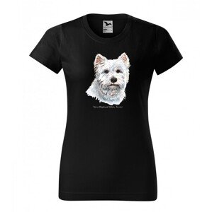 Női pamut póló eredeti West Highland Terrier mintával XS Fekete