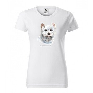 Női pamut póló eredeti West Highland Terrier mintával S Fehér