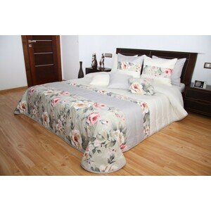 Krémszínű ágytakaró fehér és rózsaszín rózsa motívummal Szélesség: 220 cm | Hossz: 240 cm