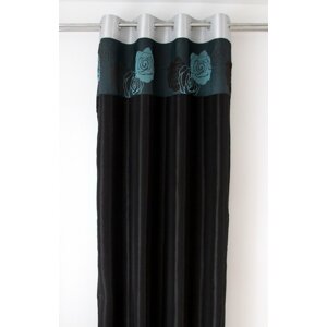 Fekete drapéria türkisz virágokkal Szélesség: 140 cm | Hossz: 250 cm (1 darabos készletben)