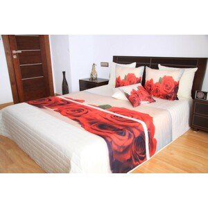 Piros és krémszínű ágytakaró, vörös rózsákkal Szélesség: 220 cm | Hossz: 240 cm