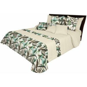 Megfordítható ágytakaró természetes színekben, leveles mintával Szélesség: 200 cm | Hossz: 220 cm