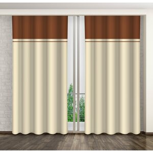 Bézs színű dekoratív függönyök barna csíkkal Hossz: 250 cm