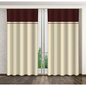 Krémszínű dekoratív függöny bordó csíkkal Hossz: 250 cm