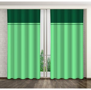 Zöld dekoratív ablakfüggönyök csíkos szalaggal Hossz: 270 cm