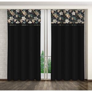 Luxus fekete függöny virágmintával Hossz: 250 cm