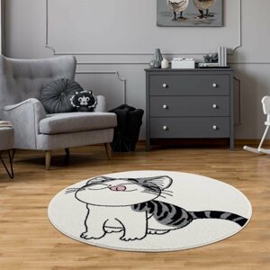 Krémszínű kerek szőnyeg macska motívummal Szélesség: 120 cm