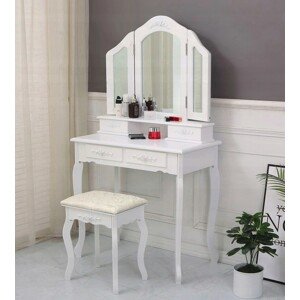 Gyönyörű fésülködőasztal nagy tükörrel, fehér színben
