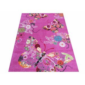 Modern szőnyeg gyerekszobába rózsaszínben, tökéletes pillangó motívummal Szélesség: 120 cm | Hossz: 170 cm