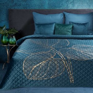 Elegáns ágytakaró BLANKA sötétkék arany motívummal Szélesség: 220 cm | Hossz: 240 cm