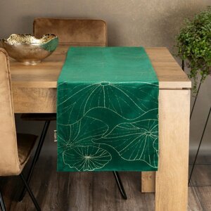 Zöld bársony asztalterítő virágmintás bársony közepén Szélesség: 35 cm | Hosszúság: 140 cm