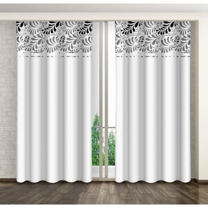 Elegáns fehér függöny szürke-fekete díszítéssel Szélesség: 160 cm | Hossz: 250 cm