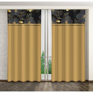 Klasszikus karamell-barna függöny arany virágokkal nyomtatva Szélesség: 160 cm | Hossz: 250 cm