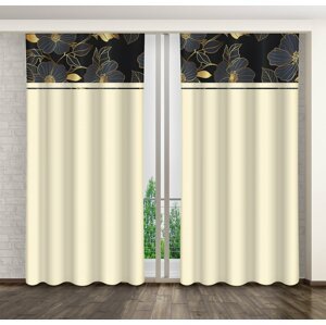 Klasszikus krémszínű függöny arany virágokkal Szélesség: 160 cm | Hossz: 250 cm