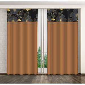 Klasszikus barna függöny arany virágokkal Szélesség: 160 cm | Hossz: 250 cm