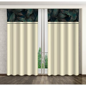 Klasszikus krémszínű függöny türkizkék levelek nyomtatásával Szélesség: 160 cm | Hossz: 250 cm