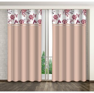 Bézs színű dekoratív függöny rózsaszín virágmintával Szélesség: 160 cm | Hossz: 250 cm