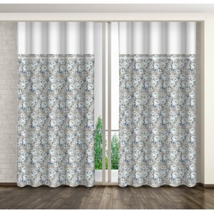 Bézs színű függöny kék virágmintával és fehér szegéllyel Szélesség: 160 cm | Hossz: 250 cm