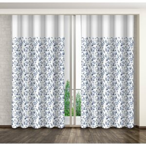 Függöny kék mező virágokkal nyomtatott és fehér szegéllyel Magasság: 160 cm | Hossz: 250 cm