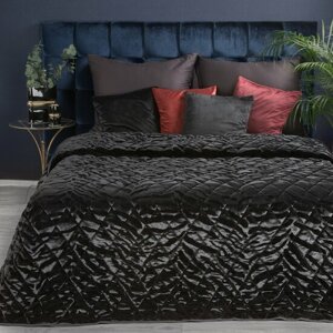 Fekete ágytakaró KRISTIN finom bársonyból. Szélesség: 230 cm | Hossz: 260 cm
