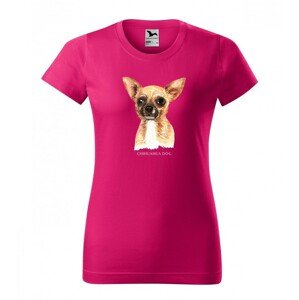 Stílusos női pamut póló chihuahua kutyás mintával Rózsaszín S