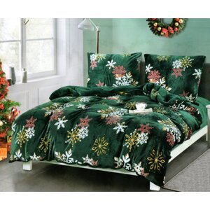 Karácsonyi ágynemű zöld hópelyhekkel Méret: 200x220 cm | 2 x 70x80 cm | ponyva