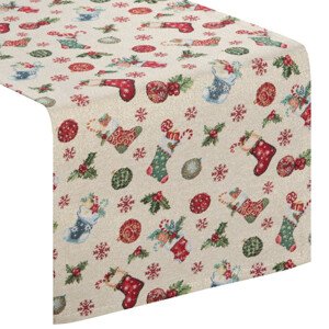 Karácsonyi bézs asztali futó szőtt mintával Szélesség: 45 cm | Hossz: 140 cm