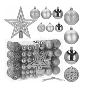 Karácsonyi gömbök készlet 100 db + csillag ezüst