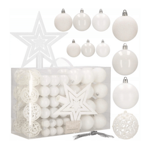 Karácsonyi gömbök készlet 100 db + csillag fehér