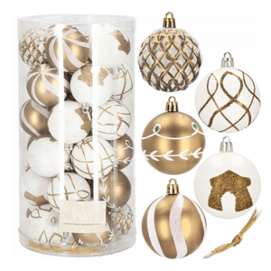 Karácsonyi gömbök készlet arany-fehér 30 db